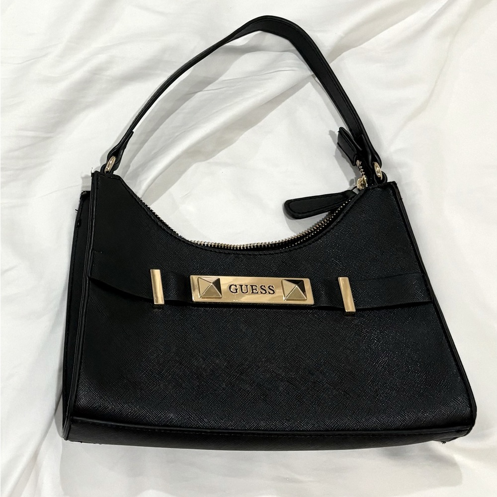 Guess Black Leather Hobo Shoulder Bag